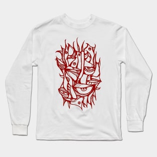 Abstract lines surreal magic eyes 3D red Long Sleeve T-Shirt